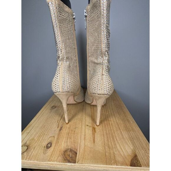 Schutz Women's Sybil Suede & Rhinestone Stilleto Heel‎ Mid-Calf Bootie Tan 9.5B - Picture 4 of 8
